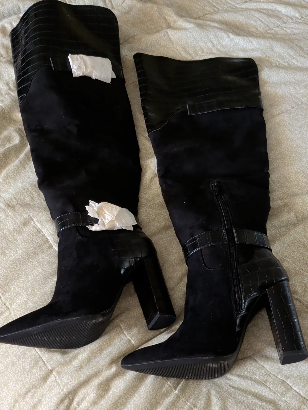 Black Over-the-Knee Block Heel Boots - Women's Elegant Knee High Boots